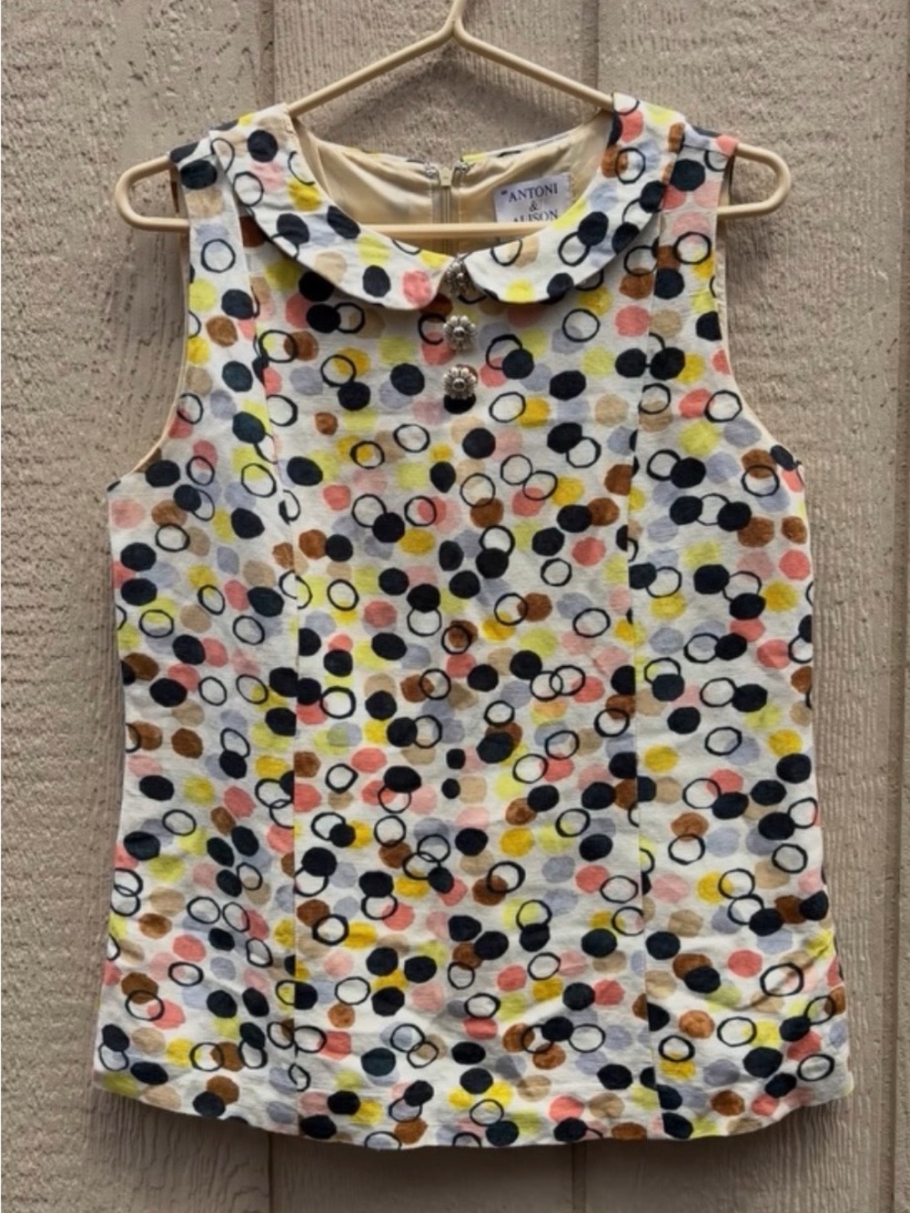 Antoni & Alison Sleeveless Peter Pan Collar Top - Multicolor Dot Print